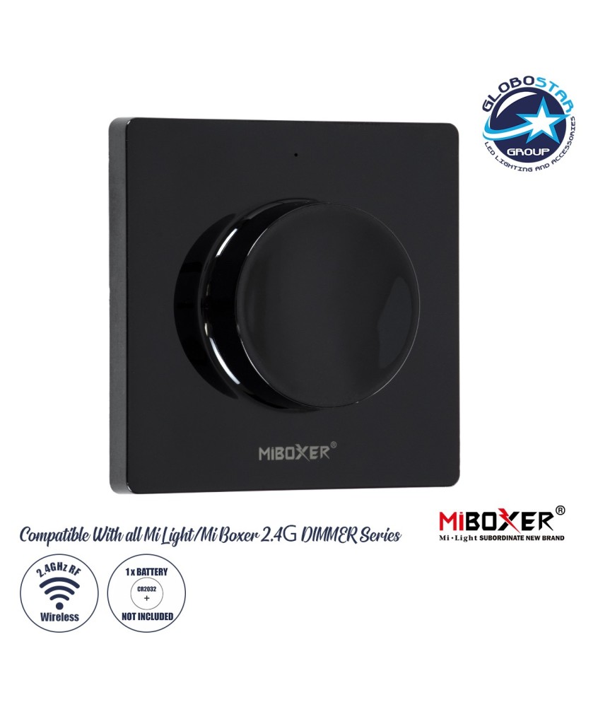 GloboStar® 71444 K1-B Mi-BOXER Ασύρματο Επιτοίχιο Χειριστήριο Dimmer RF 2.4Ghz για όλα τα Μονόχρωμα Mi-BOXER Controller DC 3V 1 x CR2032 - IP20 Μαύρο Μ8.5 x Π8.5 x Υ2.5cm - 5 Years Warranty